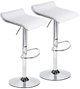 lot 50586 image: Set of 2 Adjustable Swivel Barstools, PU Leather with Chrome Base, Gaslift Pub Counter Chairs,White