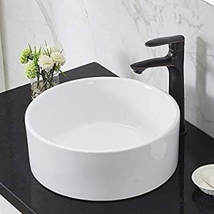 lot 50588 image: VCCUCINE Modern 16.3���� Bathroom Porcelain Round White Ceramic Vessel Sink, Countertop Sink for Lavatory Vanity Cabinet