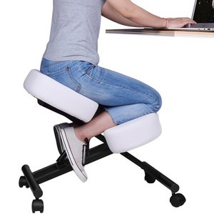 lot 50612 image: DRAGONN Ergonomic Kneeling Chair, Adjustable Stool for Home and Office, Angled Posture Seat, White (DN-CH-K01W)