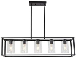 lot 50613 image: VINLUZ Farmhouse Chandeliers Rectangle Black 5 Light Dining Room Lighting Fixtures Hanging
