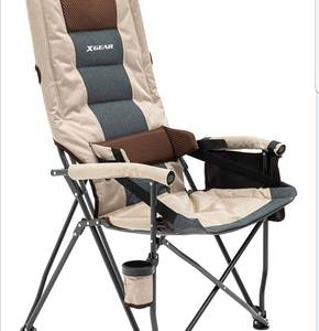 lot 50622 image: XGEAR Folding Camp Chair Portable Camping Chair Oversized Steel Frame Collapsible with Lumbar Support