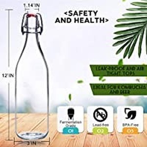 lot 50624 image: YEBODA Clear Glass Bottles with Stopper For Home Brewing Beer Kombucha Kefir & Airtight Silicone Seal 32 oz 4 Set