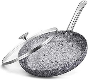 lot 50631 image: Nonstick Pan with Lid - 11 Nonstick Frying Pan Granite Skillet with Lid, Stir Fry Pans with APEO and PFOA-Free Stone Earth Coating