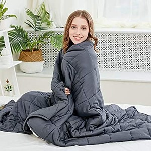lot 37500 image: Larvinhom Weighted Blanket for Adults 60x80 20lbs (for 170lbs-230lbs) Queen Size Heavy Blanket with Glass Beads Breathable 100% Cotton��Dark Grey
