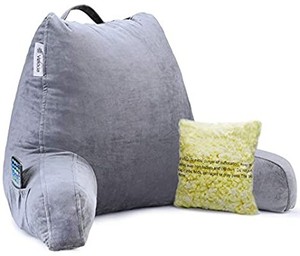 lot 3653 image: Vekkia Reading & Bed Rest Pillow with Support Arms, Pockets, Memory Foam. Perfect Back Support Cushion for Adults ReadingWatching TVSitting Up in Bed �� Extra Foams Incl. Customize Softness-18