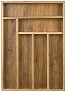 lot 3654 image: Utensil Drawer Organizer - Bamboo Drawer Organizer - 6 Slot Silverware Drawer Dividers - Forks, Knives, Spoons, Flatware Tray, 14.5 x 10.25 x 1.75 Inches