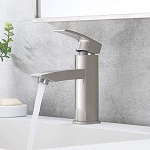 lot 3660 image: Single Handle Brushed Nickel Bathroom Faucet, Bathroom Sink Faucet with Water Supply Lines