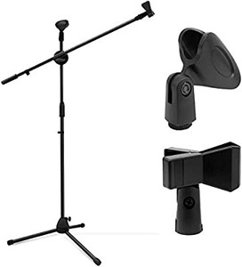 lot 3676 image: Microphone Stand, Ohuhu Tripod Mic Stand Boom with Mic Clips, Height Adjustable, Light Weight, Black
