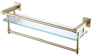 lot 3691 image: KES Bathroom Glass Shelf with Towel Bar and Rail Extra 8 MM-Thick Tempered Glass SUS 304 Stainless Steel Rustproof Rectangular Wall Mount No Drill . silver