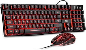 lot 3693 image: Rii Gaming Keyboard and Mouse Set, 3-LED Backlit Mechanical Feel Business Office Keyboard Colorful Breathing Backlit Gaming Mouse for Working or Primer Gaming,Office Device (RK108