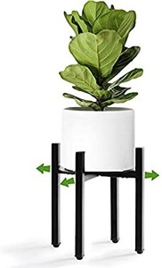 lot 3710 image: Goombi Adjustable Mid Century Plant Stand Indoor - Black Metal Planter Fits Medium & Large Pots Sizes 8 9 10 11 12 inches (Not Included) (Adjustable Width 8-12 x 11 Medium