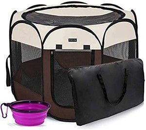 lot 3717 image: HEPEENG Portable Foldable Pet Playpen and Puppy playpen Pet Tent with Carrying Case Collapsible Travel Bowl IndoorOutdoor Use with Water Resistant and Removable Shade Cover for DogCatRabbitPet