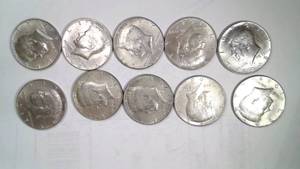 lot 247 image: Lot of 10 Kennedy Half Dollars, 1965-1969
