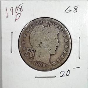 lot 148 image: 1908-D Barber Half Dollar