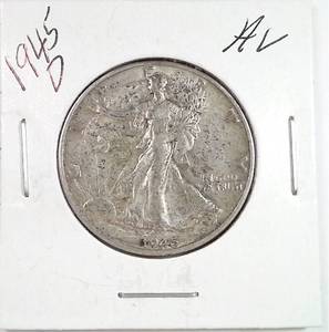 lot 181 image: 1945-D Walking Liberty Half Dollar