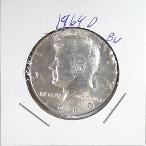 lot 224 image: 1964-D Kennedy Half Dollar (Picture Incorrect- Will replace with Equal Condition 1964 Kennedy, 90%)
