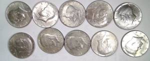 lot 248 image: Lot of 10 Kennedy Half Dollars, 1965-1969