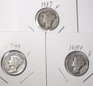 lot 304 image: 1937, 1939, 1940 Mercury Dimes