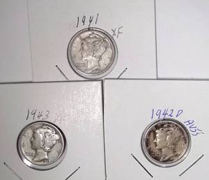lot 306 image: 1941, 1942-D, 1943 Mercury Dimes
