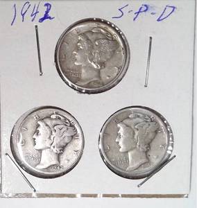 lot 310 image: 1942 D, P, S Mercury Dimes