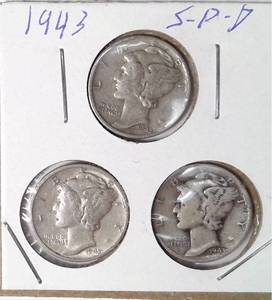 lot 311 image: 1943 D, P  S Mercury Dimes