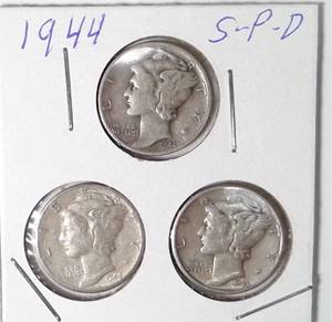 lot 312 image: 1944 D, P, S Mercury Dimes