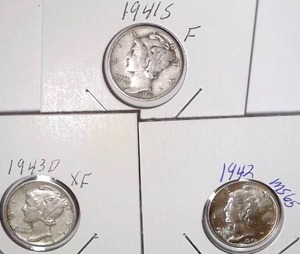 lot 314 image: 1941-S, 1942, 1943-D Mercury Dimes