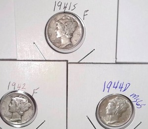 lot 315 image: 1941-S, 1942, 1944-D Mercury Dimes