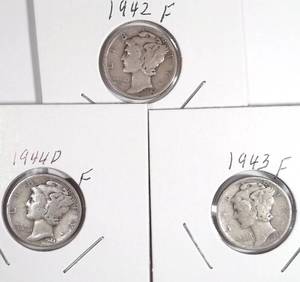 lot 319 image: 1942, 1943, 1944-D Mercury Dimes