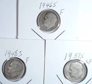 lot 324 image: 1946-S, 1948-S, 1951-S Roosevelt Dimes