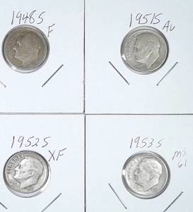 lot 326 image: 1948-S, 1951-S, 1952-S, 1953-S Roosevelt Dimes