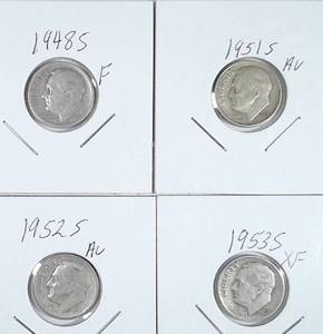 lot 327 image: 1948-S, 1951-S, 1952-S, 1953-S Roosevelt Dimes