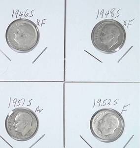 lot 328 image: 1946-S, 1948-S, 1951-S, 1952-S Roosevelt Dimes