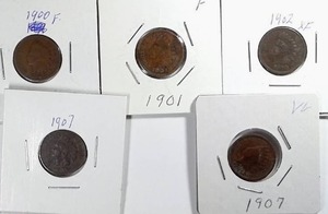 lot 435 image: 5x Indian Head Pennies