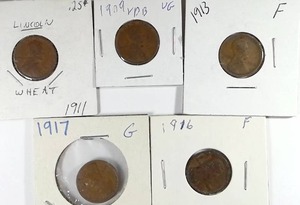 lot 438 image: 5x Wheat Pennies