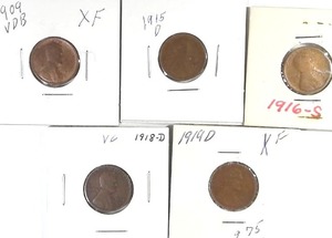 lot 439 image: 5x Wheat Pennies