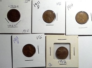 lot 440 image: 5x Wheat Pennies