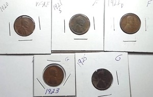 lot 442 image: 5x Wheat Pennies