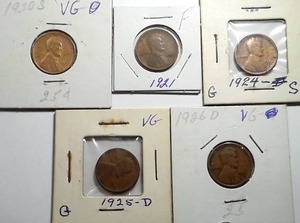 lot 443 image: 5x Wheat Pennies