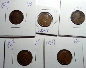 lot 444 image: 5x Wheat Pennies
