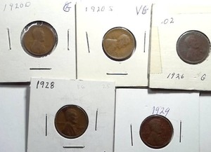 lot 445 image: 5x Wheat Pennies
