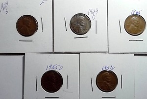 lot 447 image: 5x Wheat Pennies