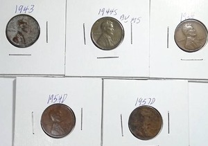 lot 448 image: 5x Wheat Pennies