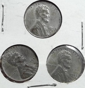 lot 450 image: 1943 D, P  S Steel Wartime Pennies