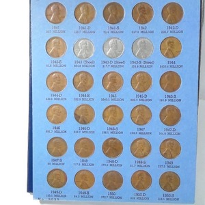 lot 454 image: Wheat Penny BOOK, 56 total pennies