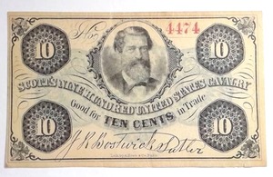 lot 499 image: Scotts 900 U.S Calvary Civil War 10 cents Script Note, AU58