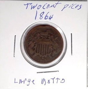 lot 329 image: 1864 2 Cent Piece, Large Motto