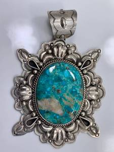 lot 25 image: 2.1oz Sterling Silver and Sonora Turquoise Pendant by Betta A. Lee
