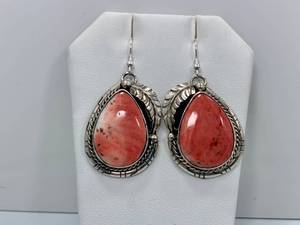 lot 27 image: Sterling Silver and Spiny Oyster Earrings by Betta A. Lee