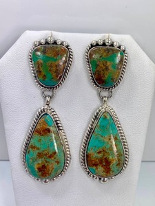 lot 29 image: Sterling Silver and Kingman Turquoise Earrings by Elouise Kee